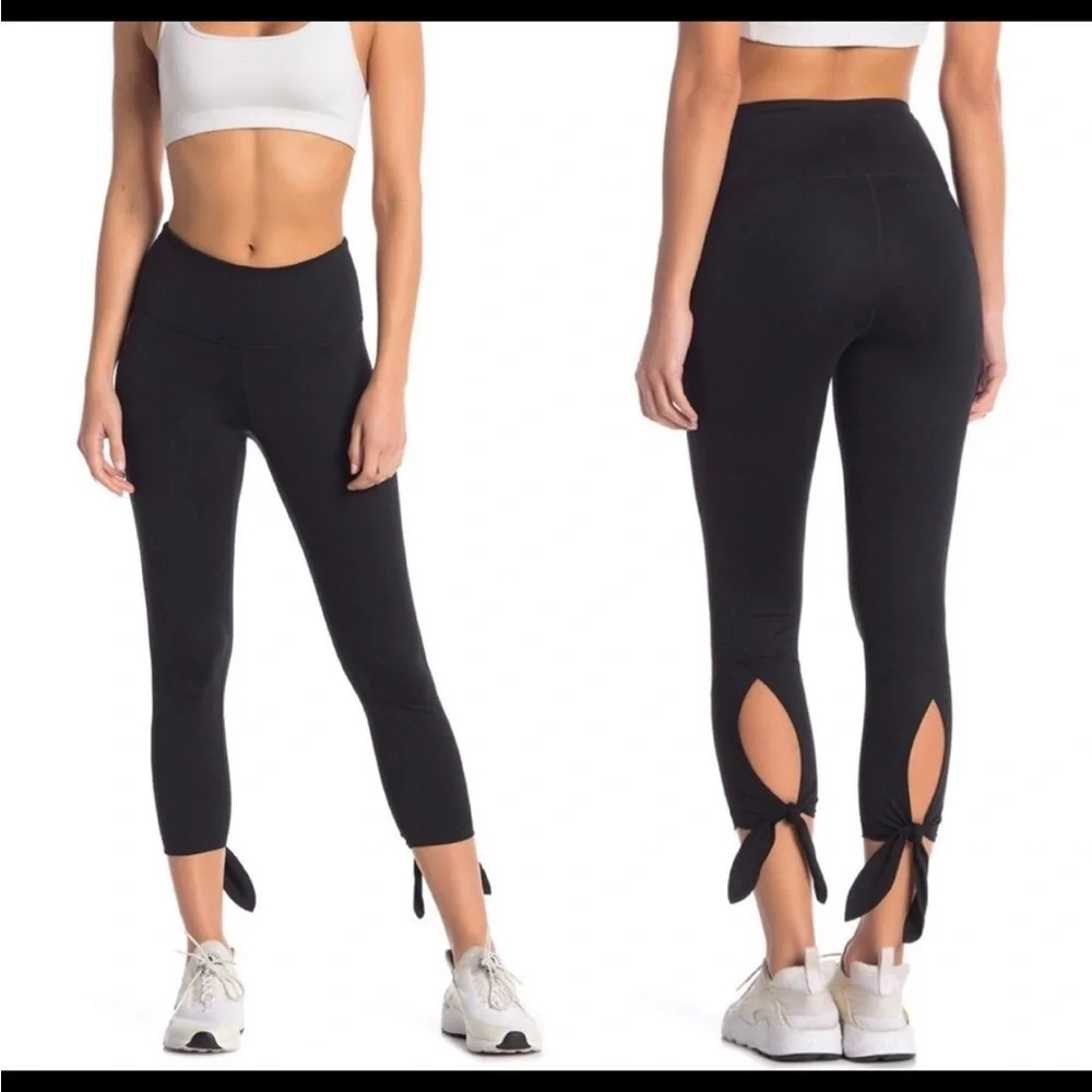 ZELLA BLACK TIE ANKLE CROPPED LEGGINGS